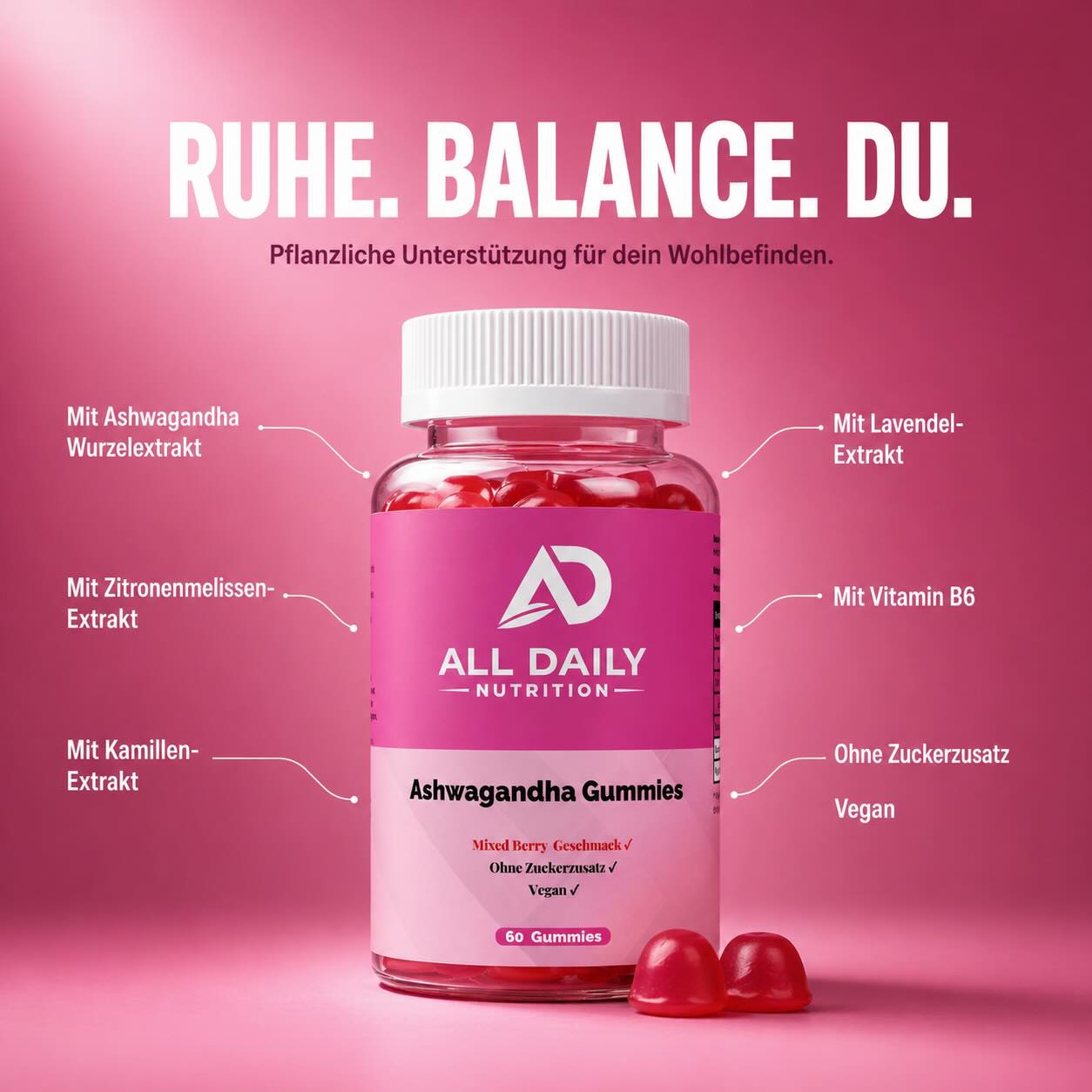 Premium Ashwagandha Gummies 300 + Vitamin B6,- 60 Stk