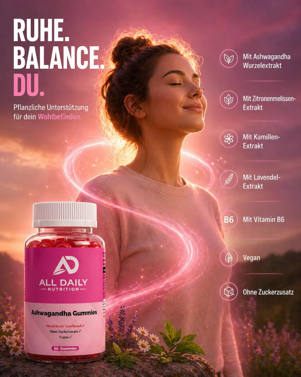 Premium Ashwagandha Gummies 300 + Vitamin B6,- 60 Stk