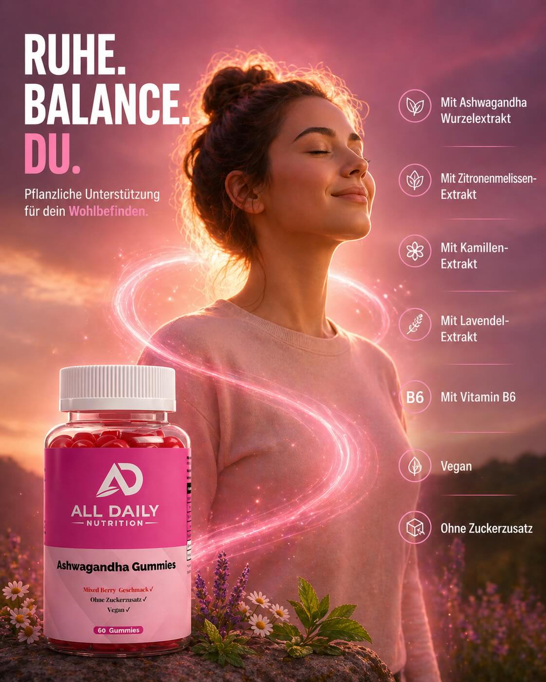 Premium Ashwagandha Gummies 300 + Vitamin B6,- 60 Stk