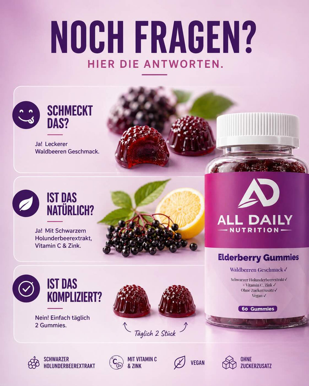 Elderberry + Vitamin C + Zink Gummies - 60 Stk.
