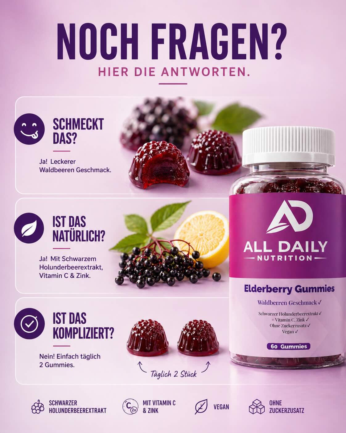 Elderberry + Vitamin C + Zink Gummies - 60 Stk.