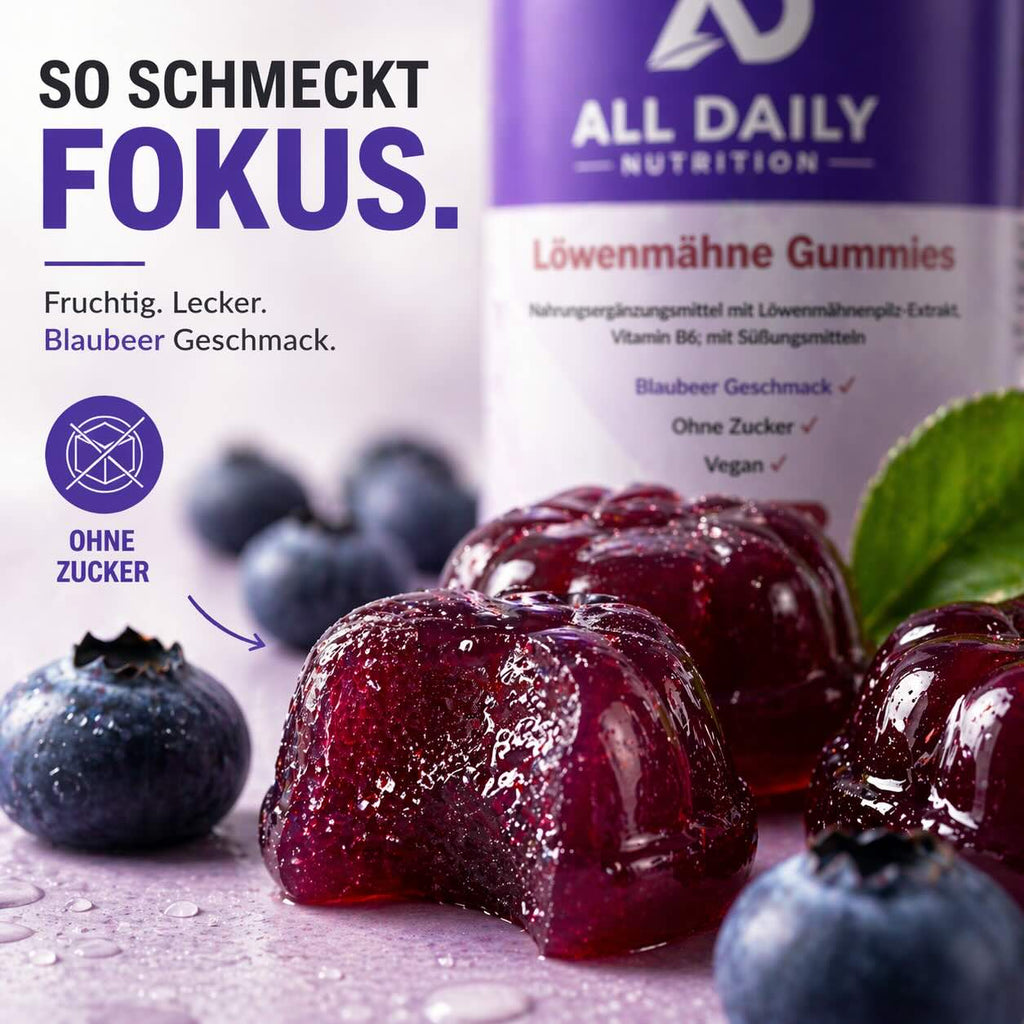 Löwenmähne + Vitamin B6 Gummies - 60 Stk.