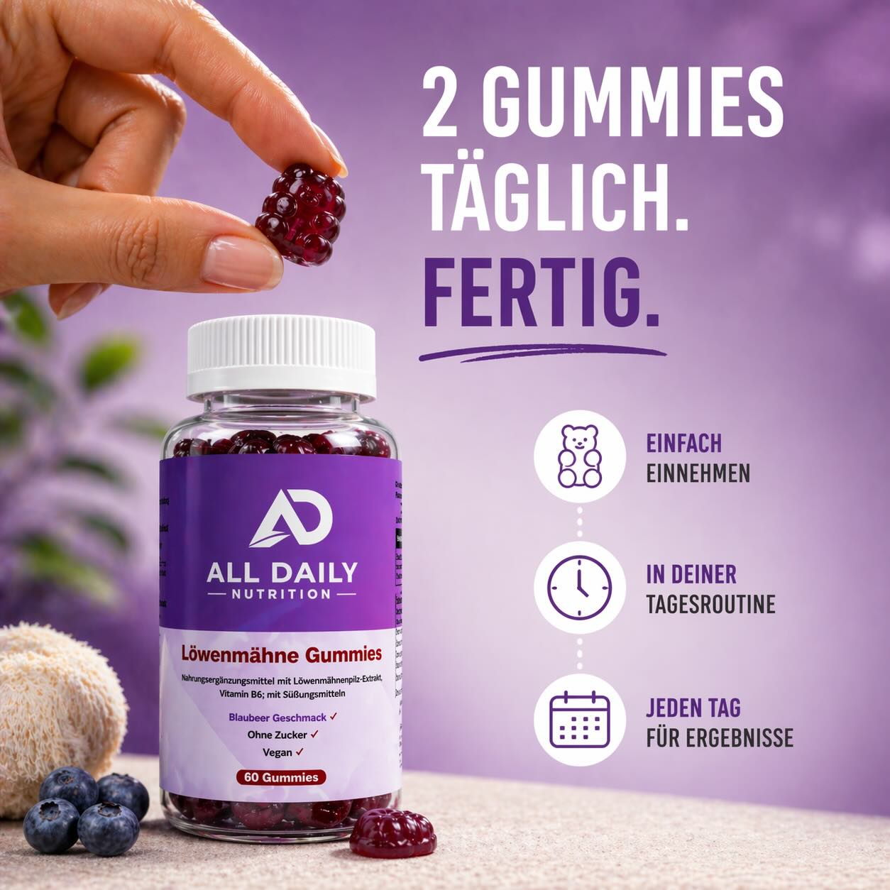 Löwenmähne + Vitamin B6 Gummies - 60 Stk.
