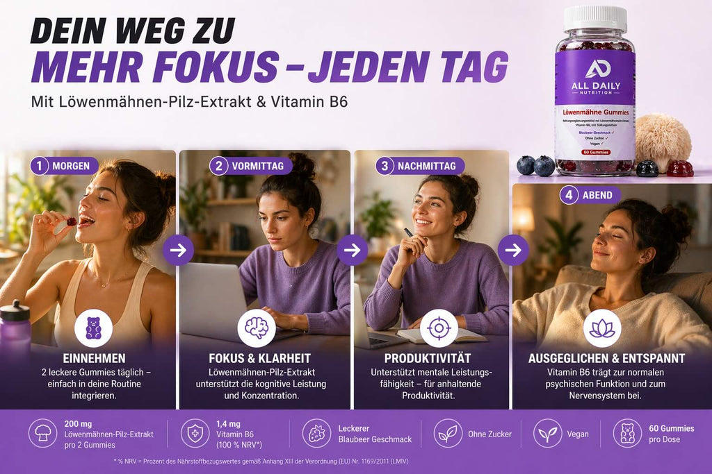 Löwenmähne + Vitamin B6 Gummies - 60 Stk.