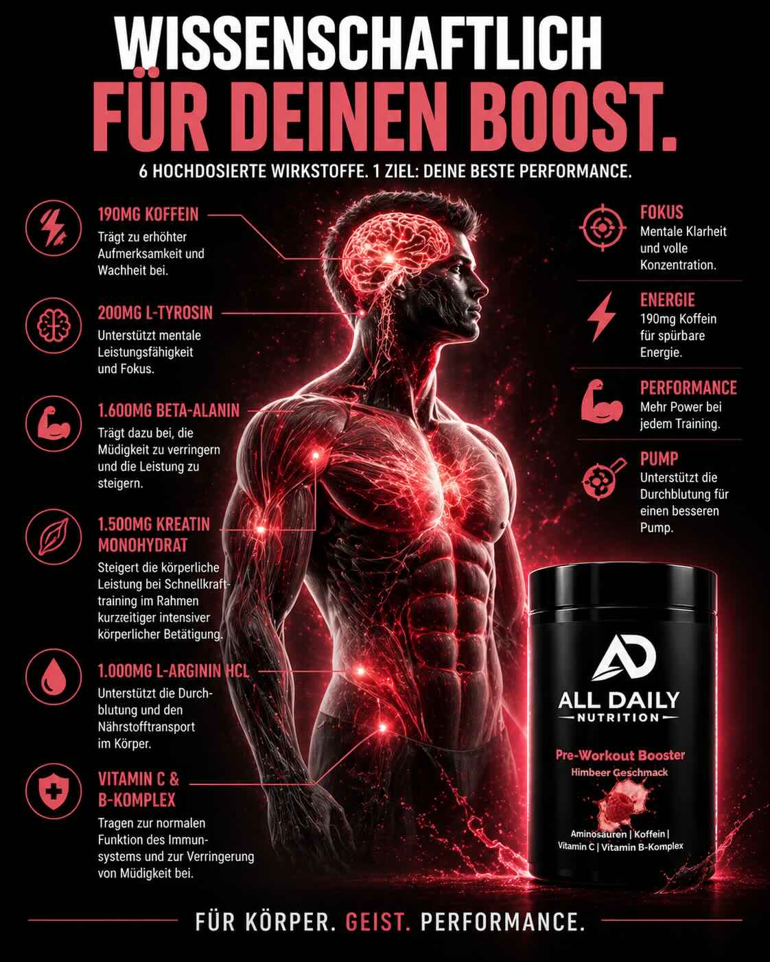 Pre-Workout Booster Himbeere - 520g