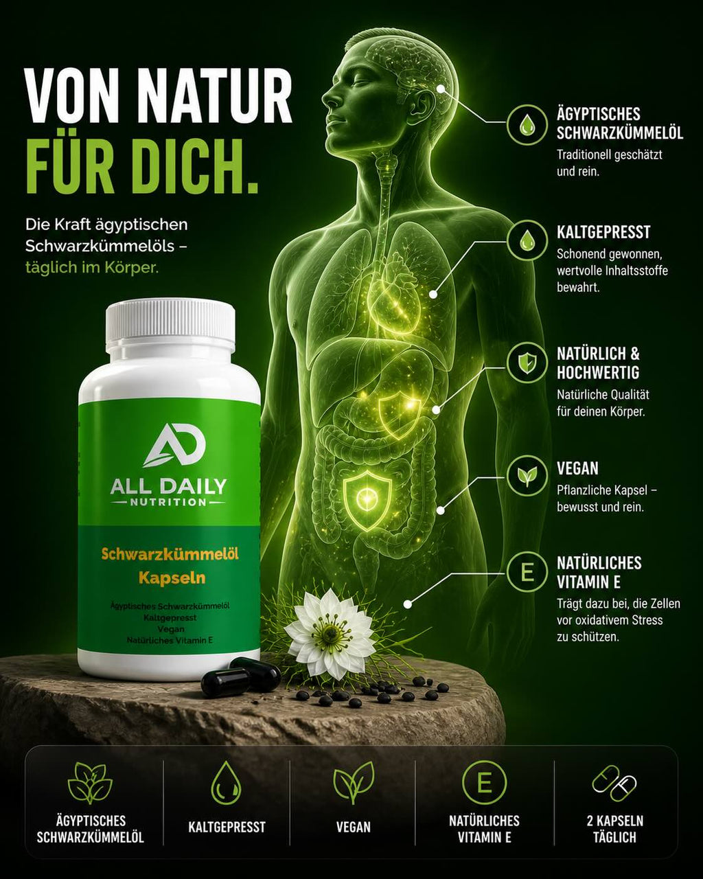 Ägyptisches Schwarzkümmelöl - 240 vegane Softgels