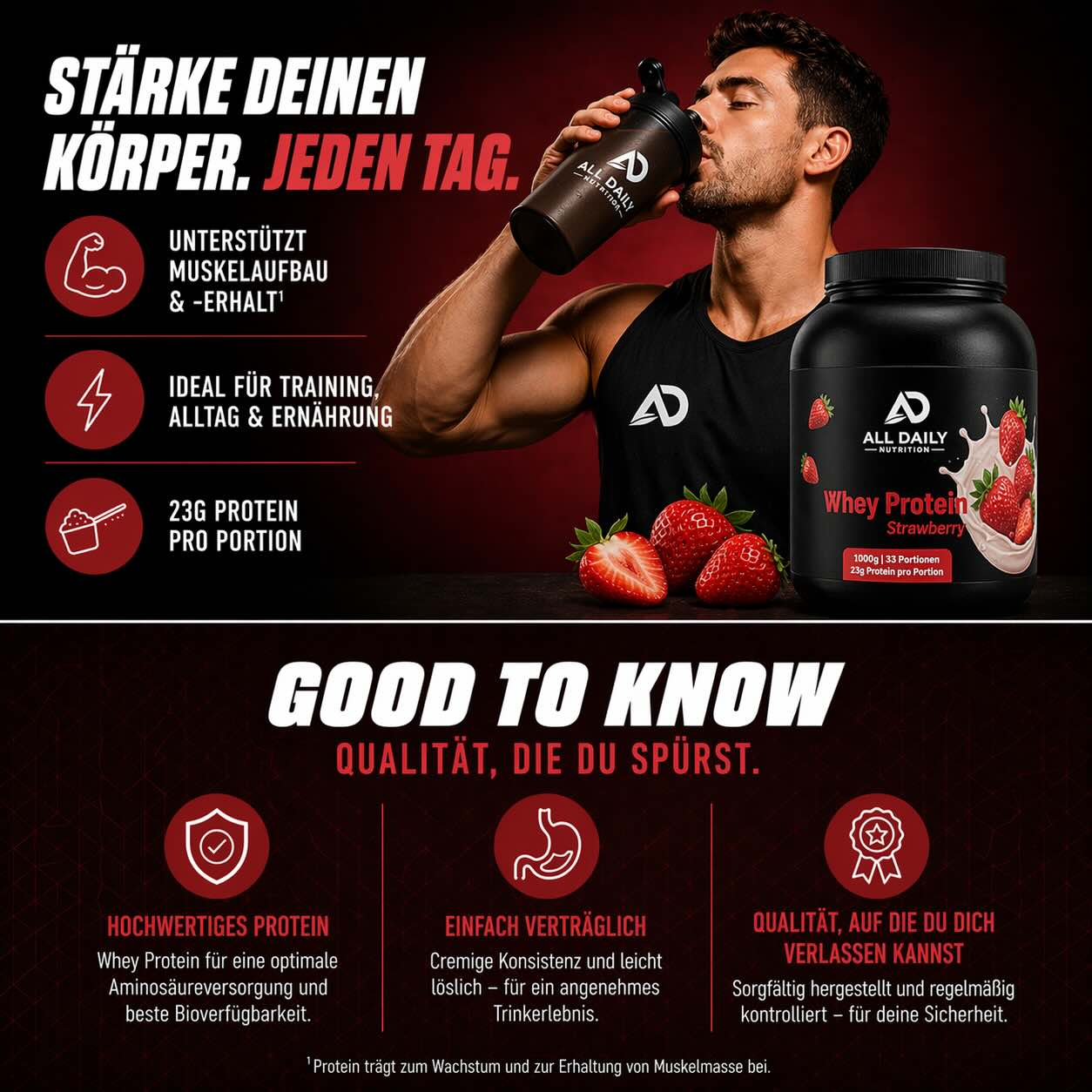 Premium Whey Protein Erdbeere - 1.000g
