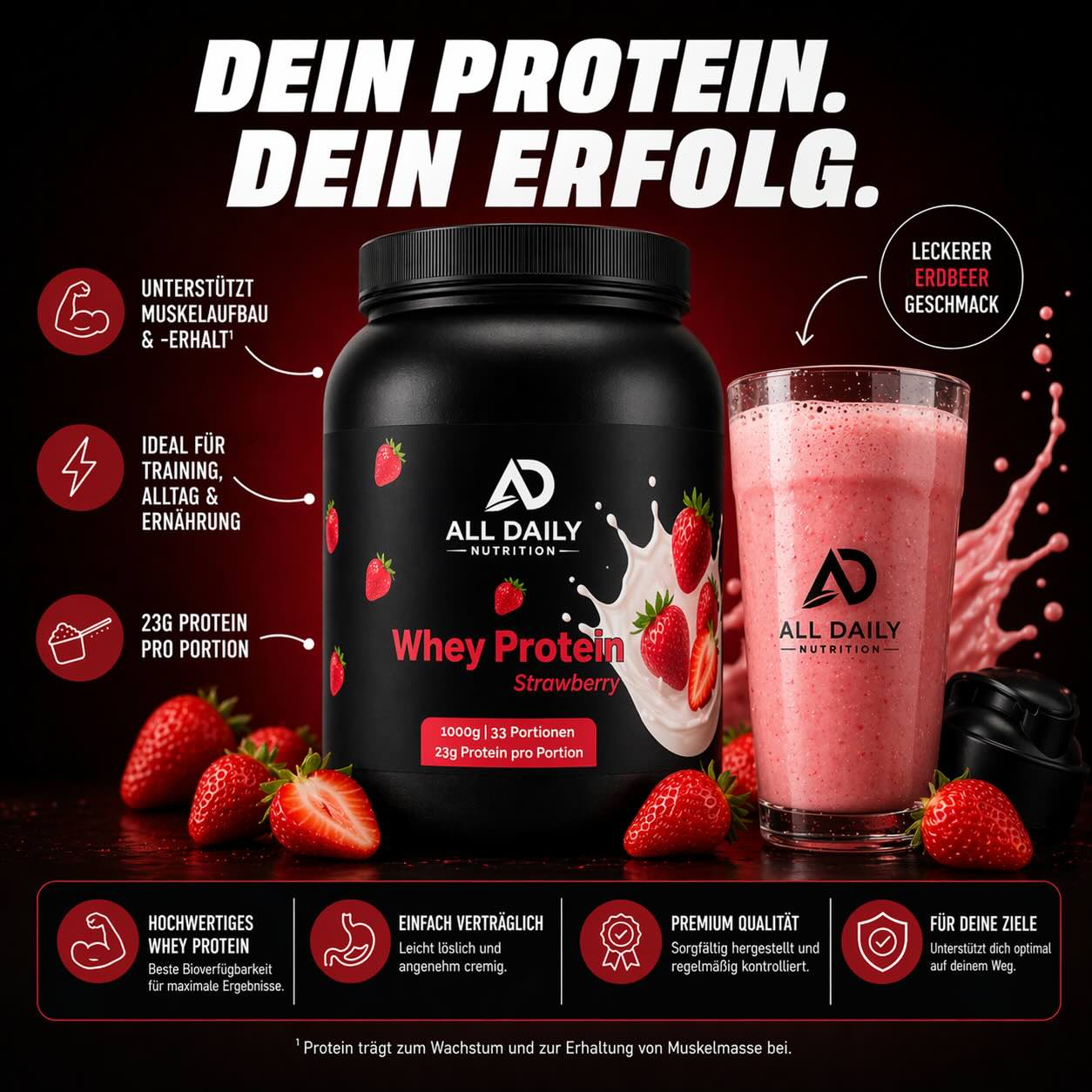 Premium Whey Protein Erdbeere - 1.000g