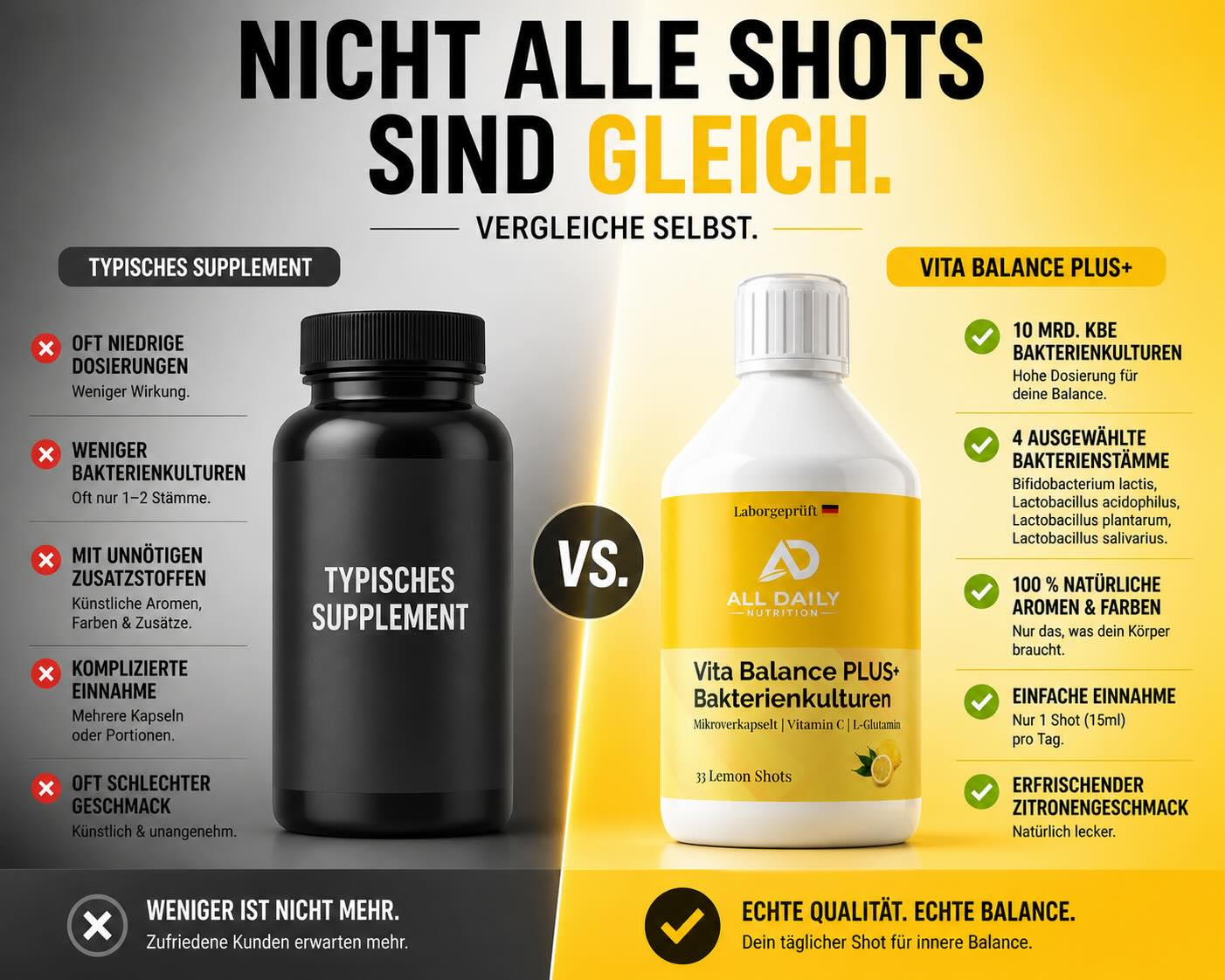 Vita Balance PLUS+  Bakterienkulturen - 33 vegane Lemon Shots - 500ml
