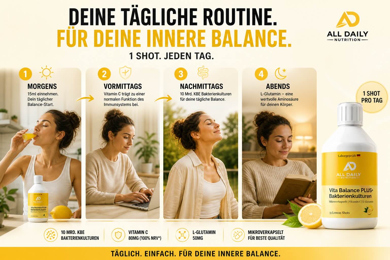 Vita Balance PLUS+  Bakterienkulturen - 33 vegane Lemon Shots - 500ml