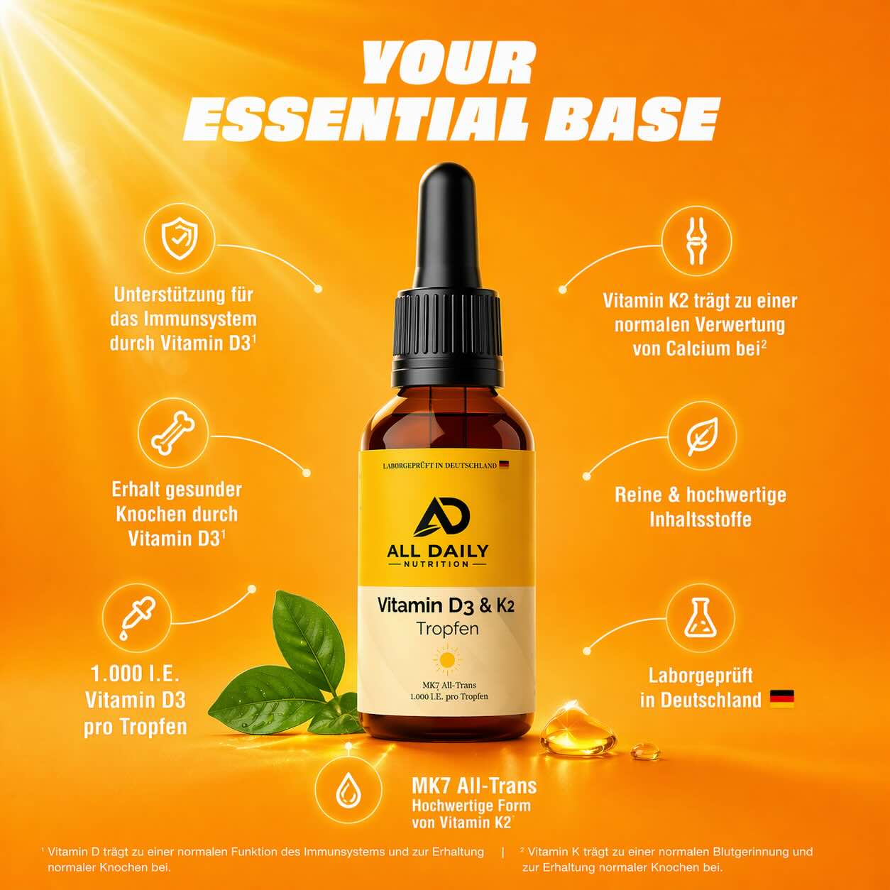 Vitamin D3 + K2 - 1.700 Tropfen (1.000 I.E.) - 50ml