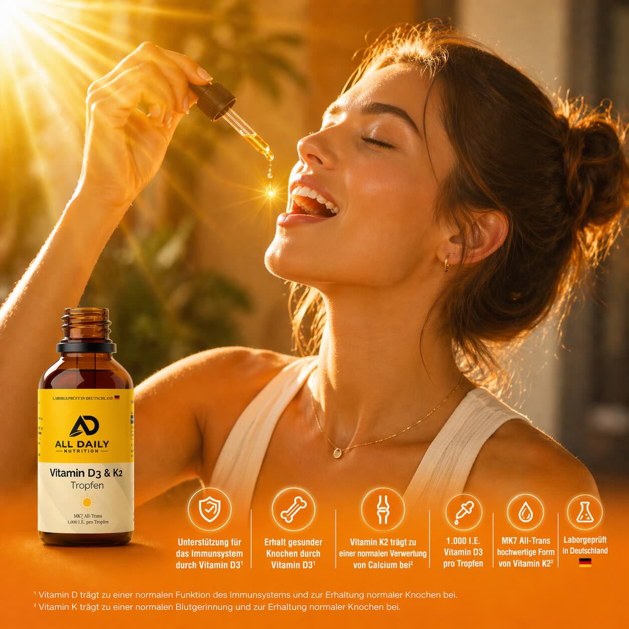 Vitamin D3 + K2 - 1.700 Tropfen (1.000 I.E.) - 50ml
