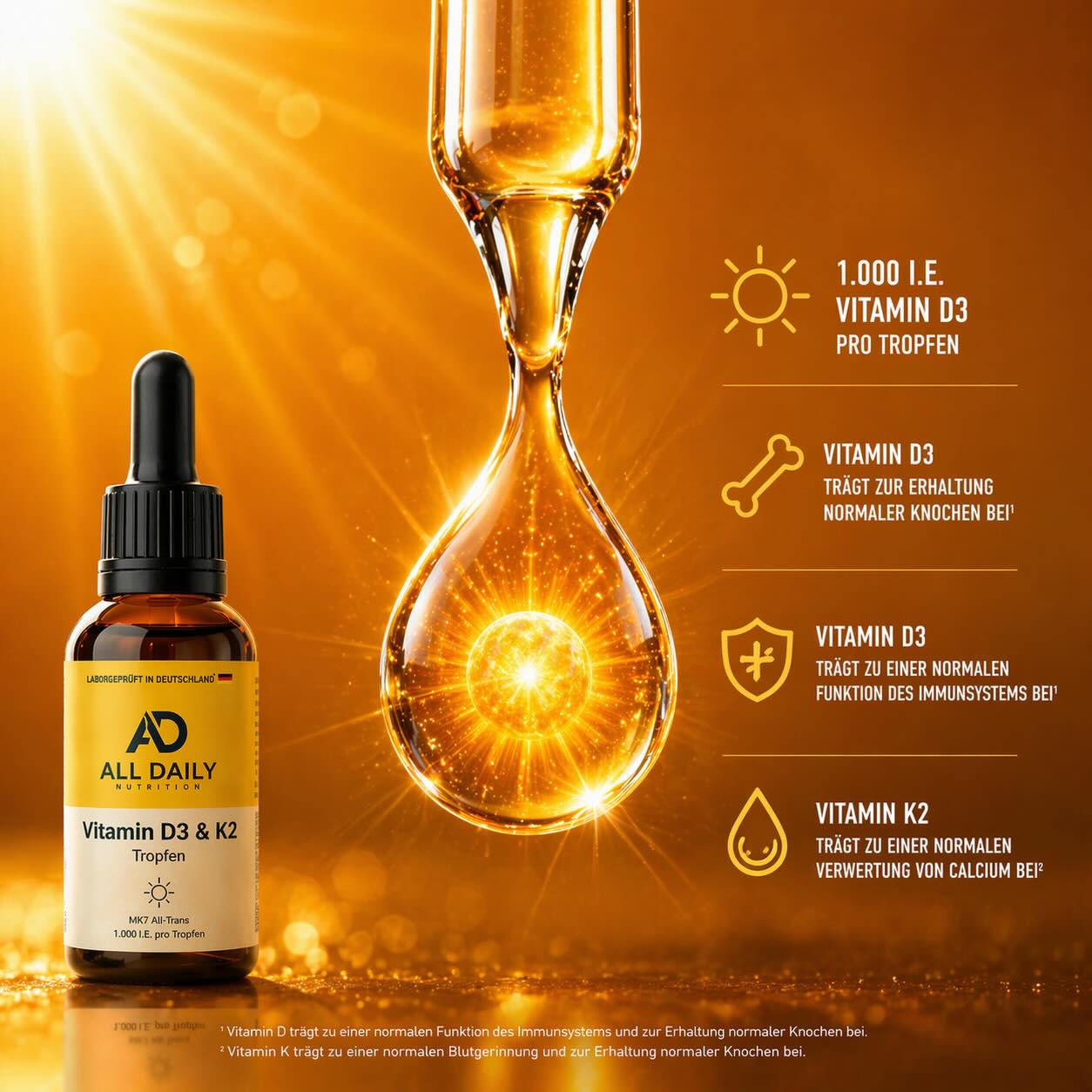Vitamin D3 + K2 - 1.700 Tropfen (1.000 I.E.) - 50ml