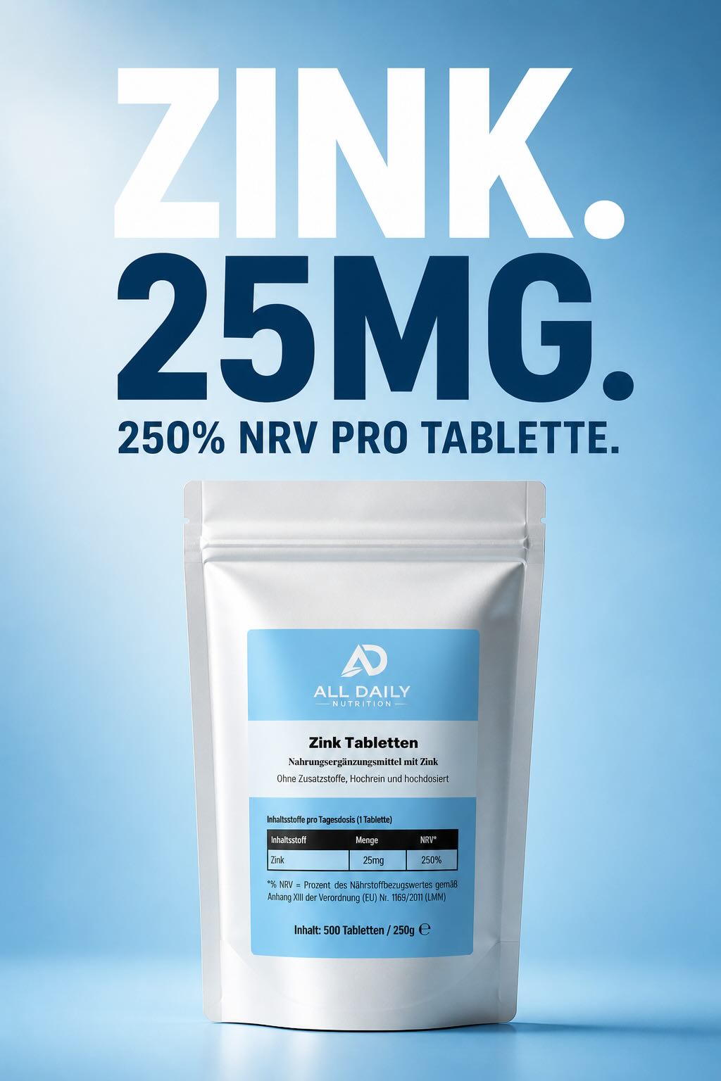 25mg Zink Bisglycinat - 500 Tabletten