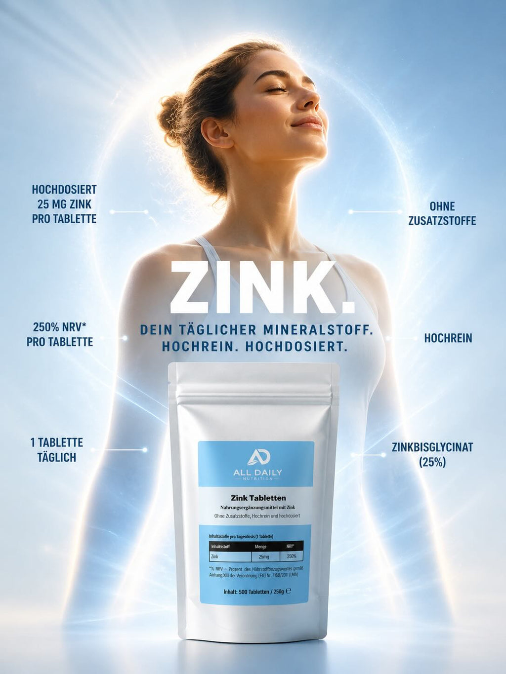 25mg Zink Bisglycinat - 500 Tabletten