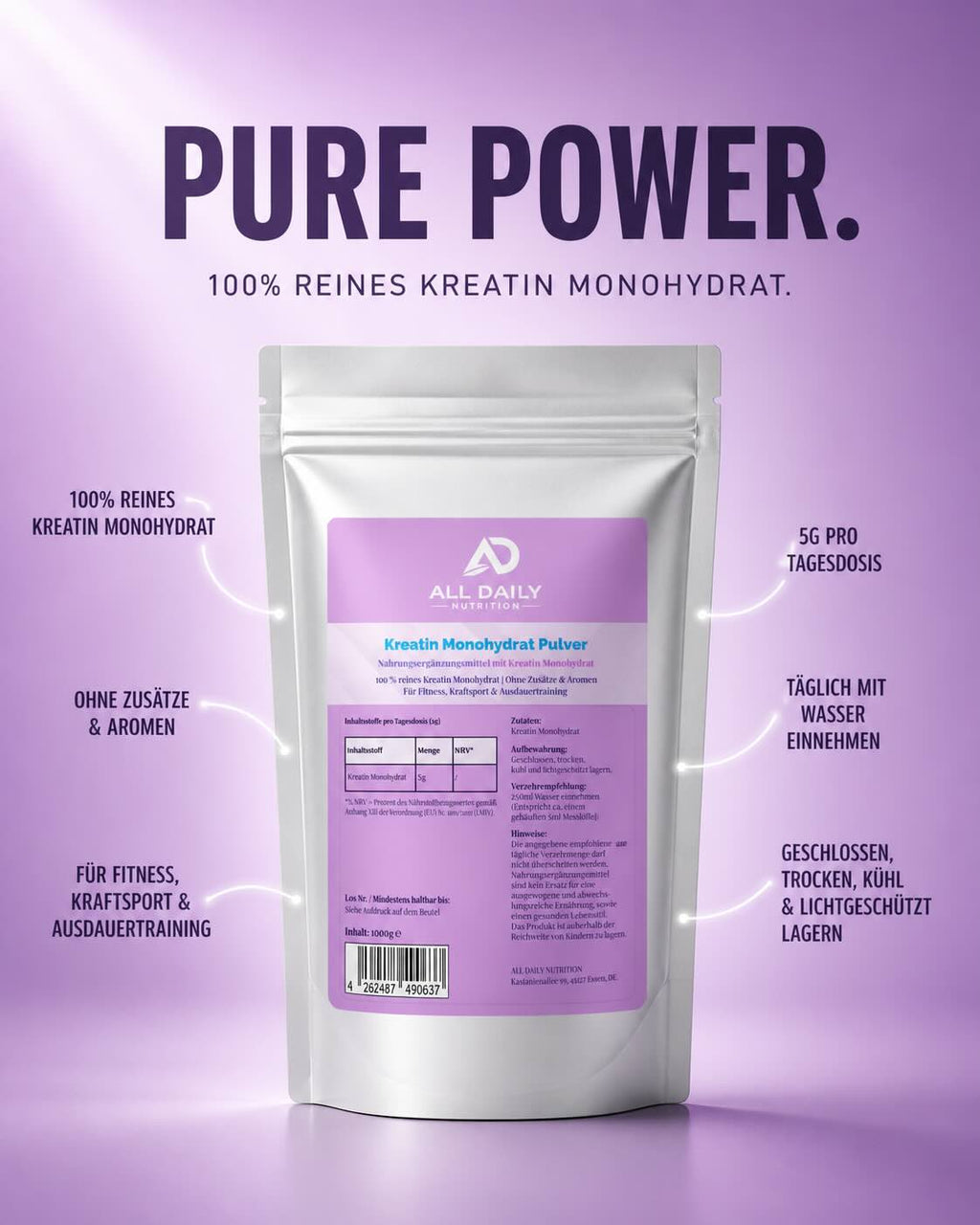 Kreatin Monohydrat - 1000g Doypack