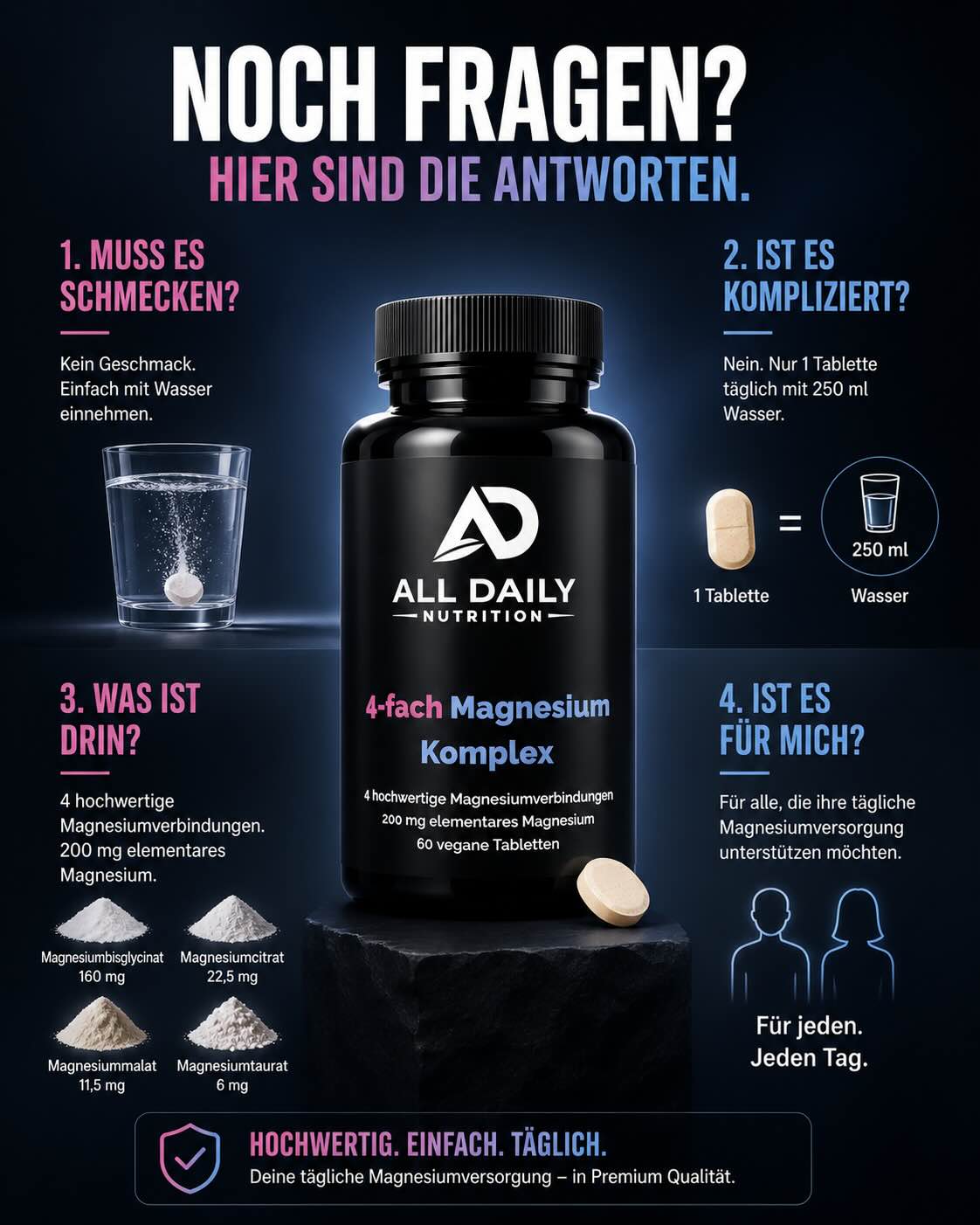 Magnesium 4fach Komplex - 60 vegane Tabletten