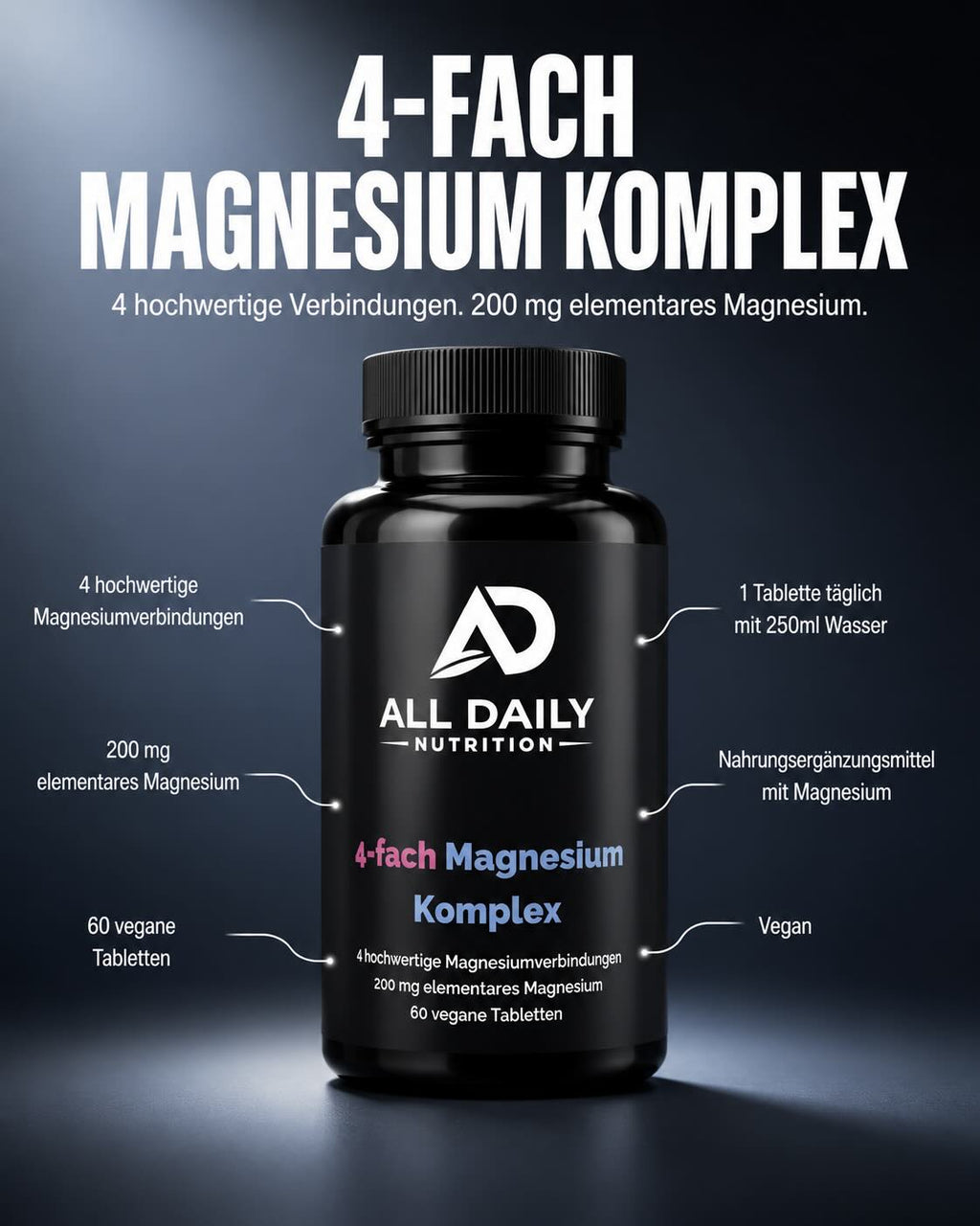 Magnesium 4fach Komplex - 60 vegane Tabletten
