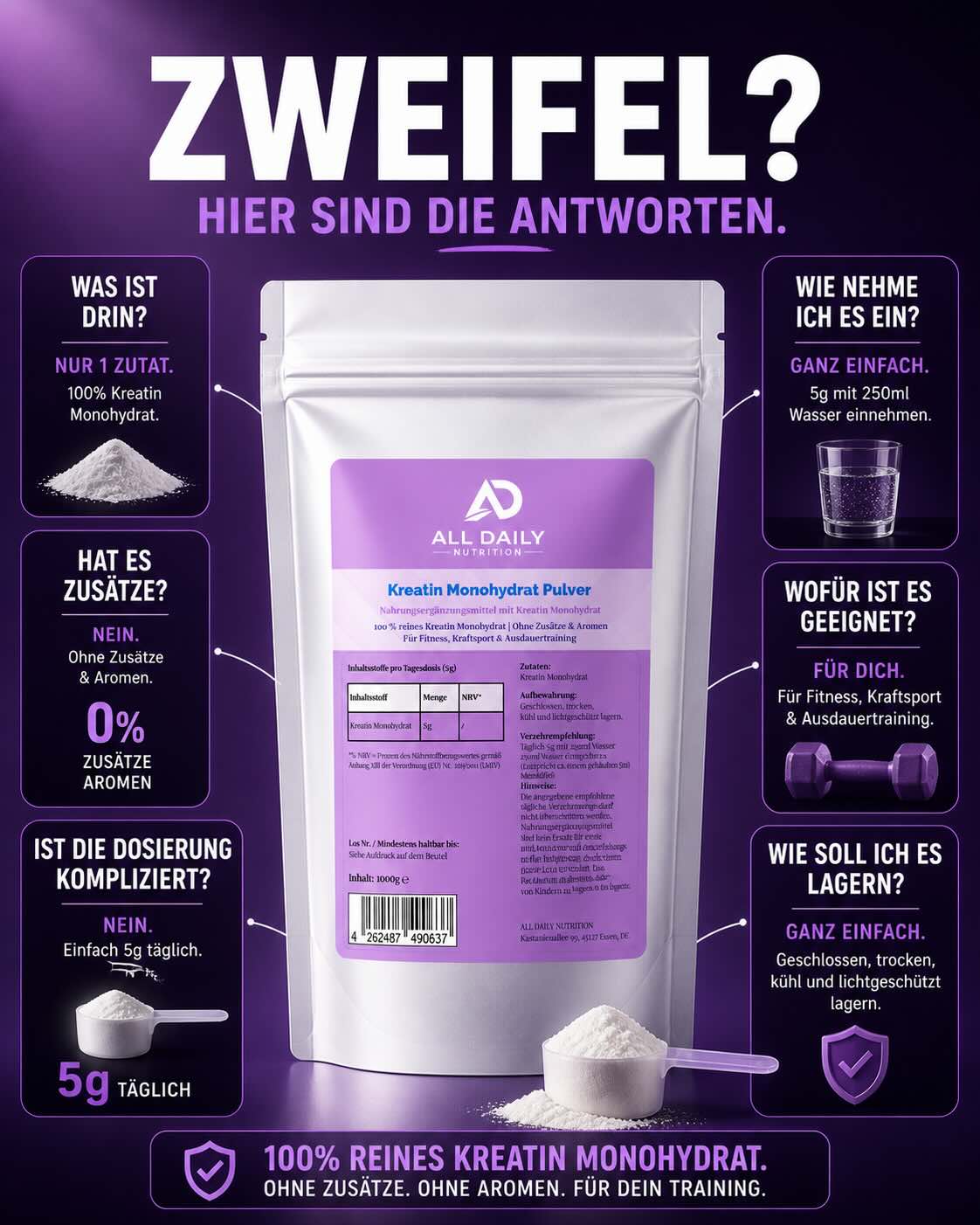 Kreatin Monohydrat - 1000g Doypack