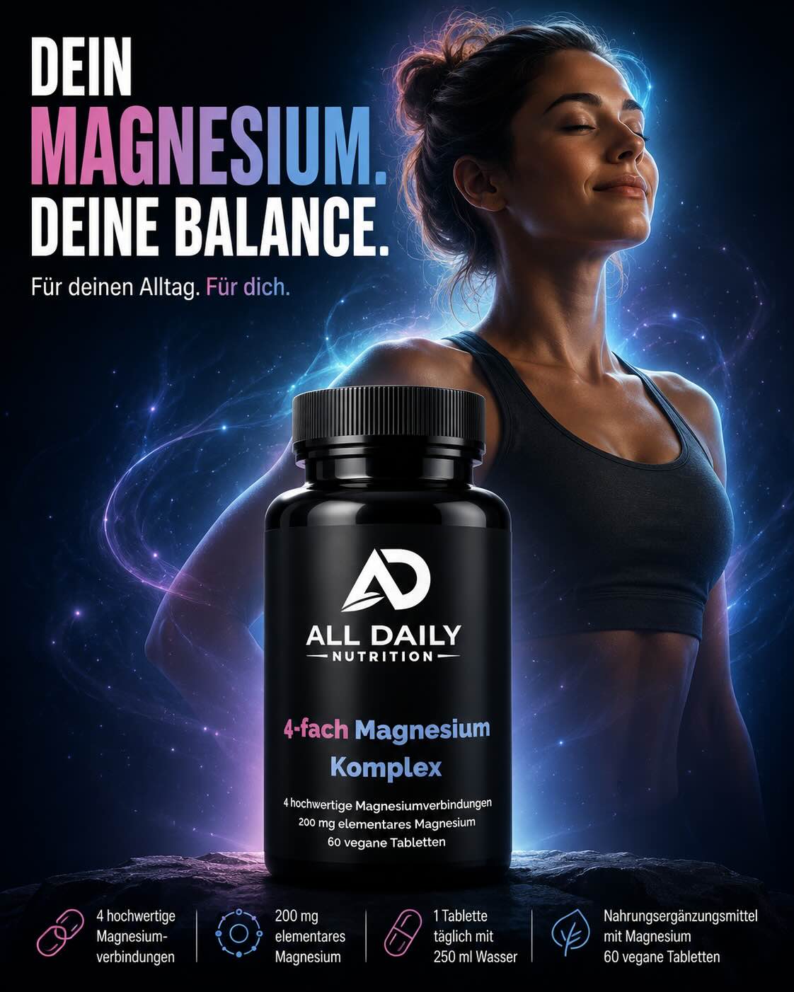 Magnesium 4fach Komplex - 60 vegane Tabletten