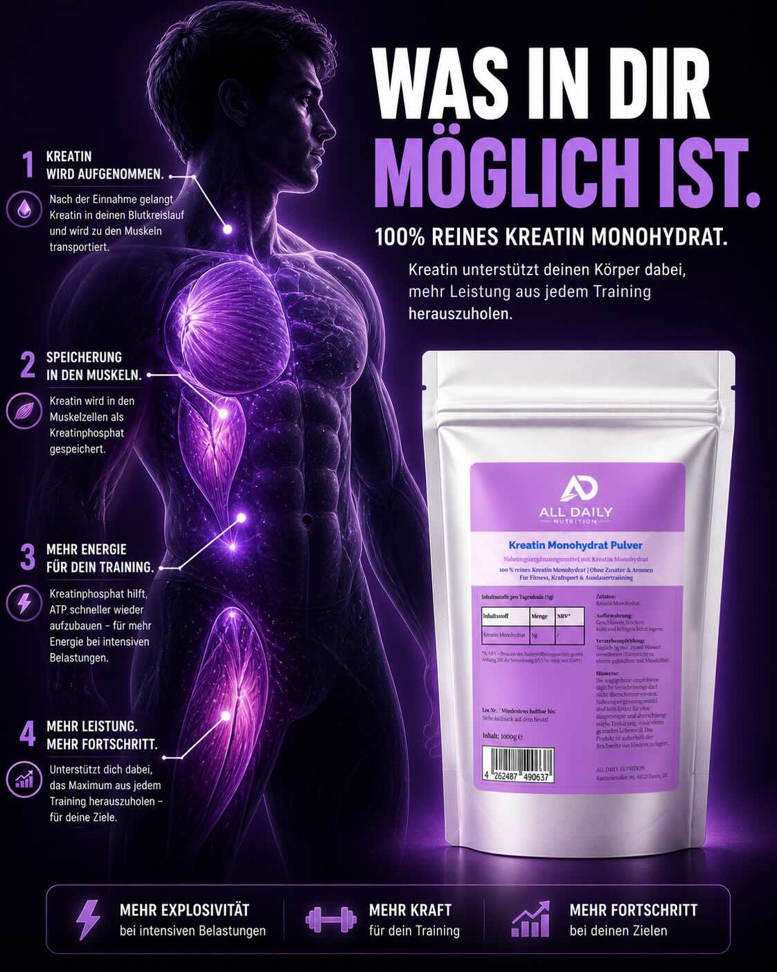 Kreatin Monohydrat - 1000g Doypack