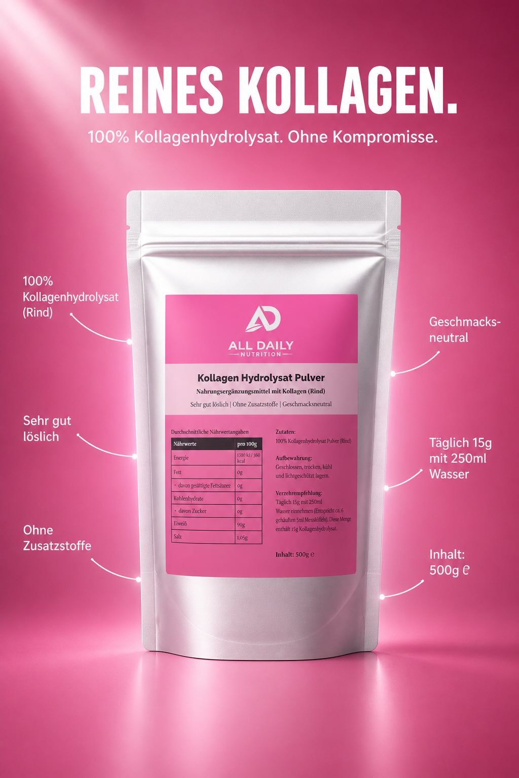 Kollagen Hydrolysat Pulver - 500g Doypack