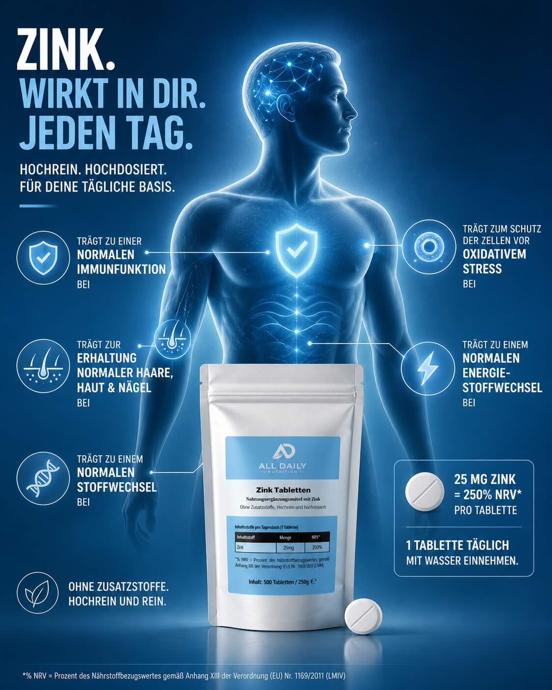 25mg Zink Bisglycinat - 500 Tabletten